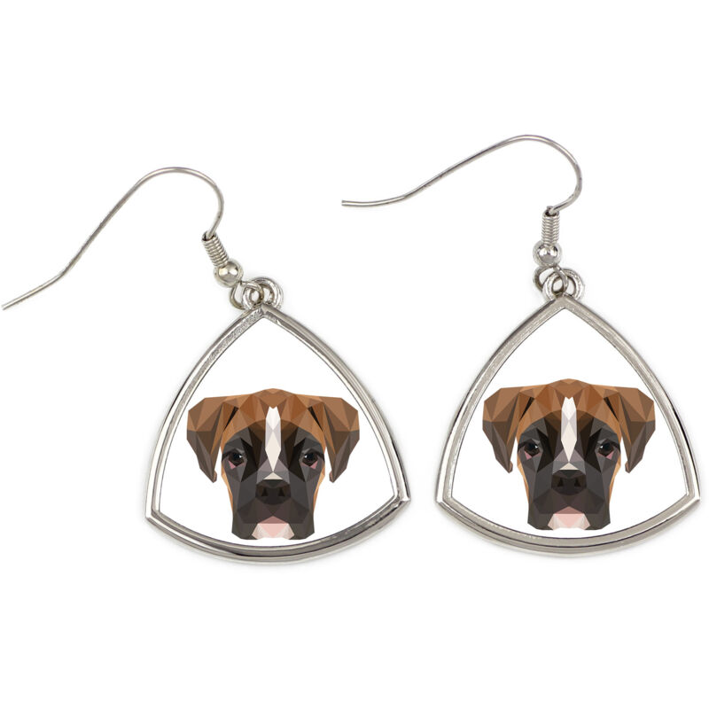 foto del prodotto boxer, boxer iii orecchini con foto e scritta cane geometrico art dog