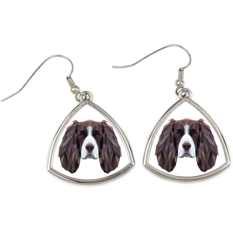 foto del prodotto english springer spaniel orecchini con foto e scritta geometrica cane art dog