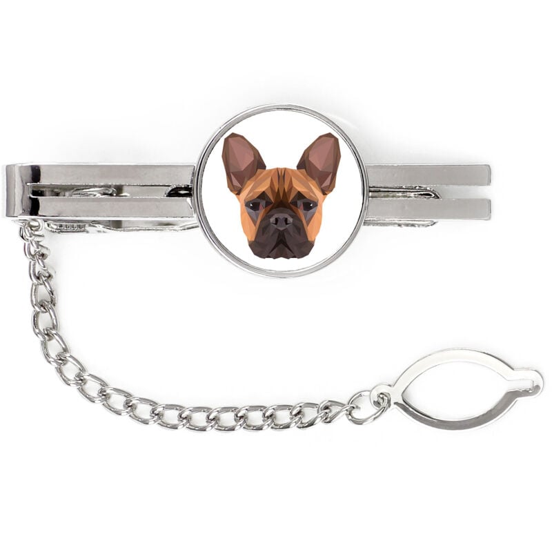 foto del prodotto bulldog francese fermacravatta geometrico con foto e scritta art dog