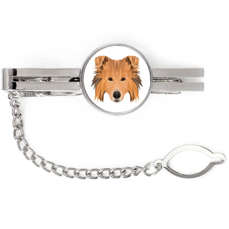 foto del prodotto rough collie fermacravatta geometrico con foto e scritta art dog