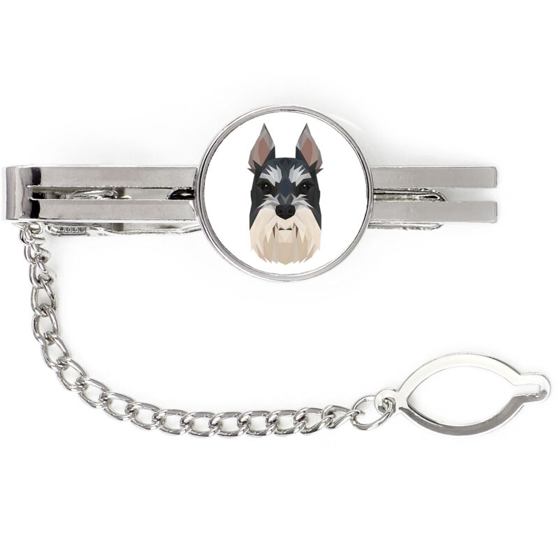 foto del prodotto schnauzer, schnauzer i fermacravatta geometrico con foto e scritta art dog