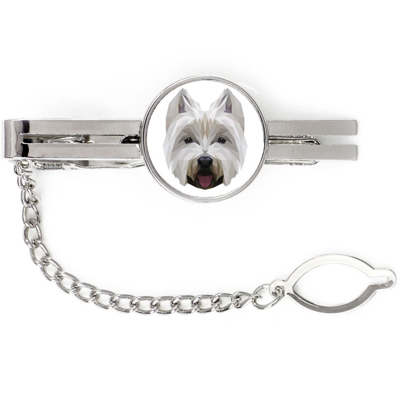 foto del prodotto west highland white terrier, westie fermacravatta geometrico con foto e scritta art dog