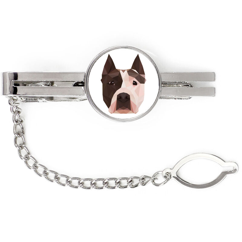 foto del prodotto american staffordshire terrier, amstaff, amstaf fermacravatta geometrico con foto e scritta art dog