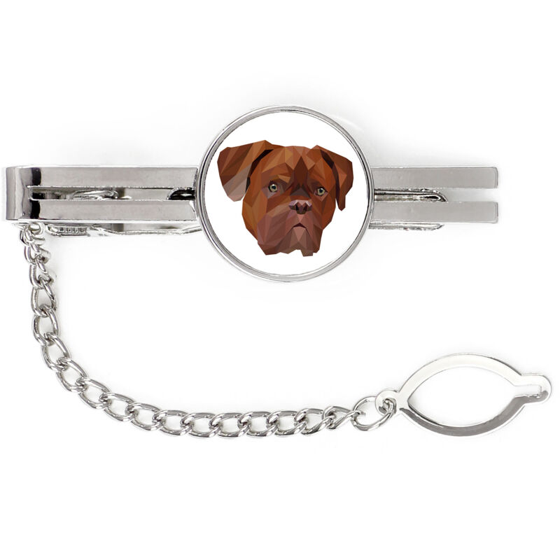 foto del prodotto cane di bordeaux, dogue de bordeaux, mastino francese fermacravatta geometrico con foto e scritta art dog