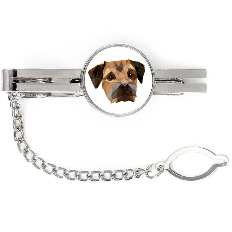 foto del prodotto border terrier fermacravatta geometrico con foto e scritta art dog