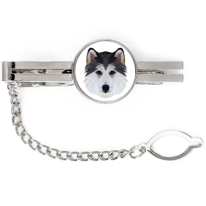 foto del prodotto siberian husky, siberian husky fermacravatta geometrico con foto e scritta art dog