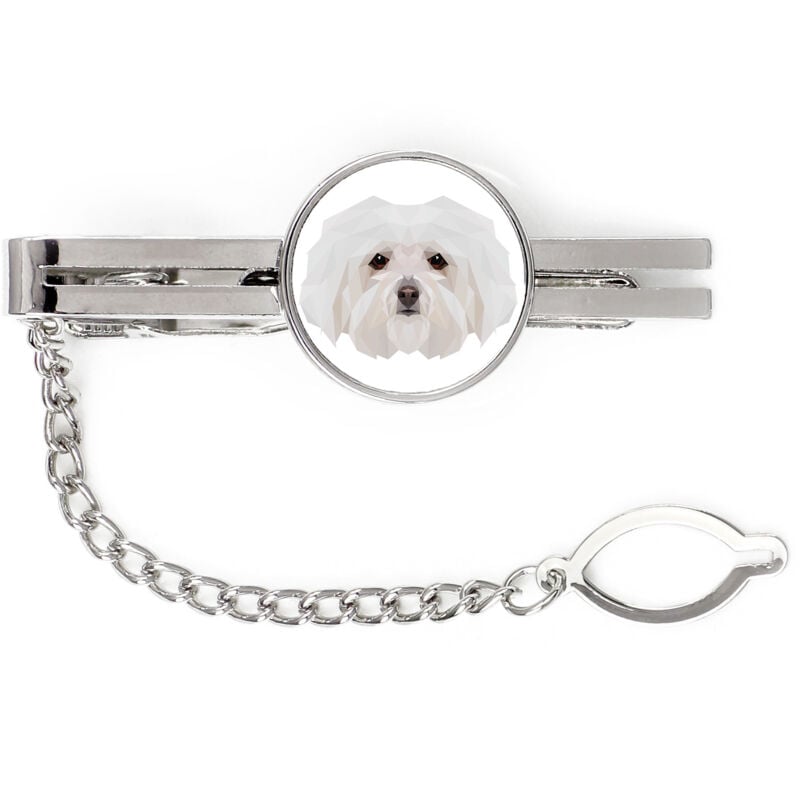 foto del prodotto bolognese fermacravatta geometrico con foto e scritta art dog