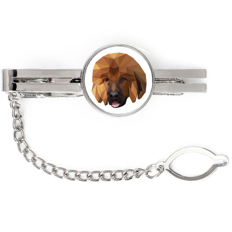 foto del prodotto mastino tibetano, cane tibetano fermacravatta geometrico con foto e scritta art dog