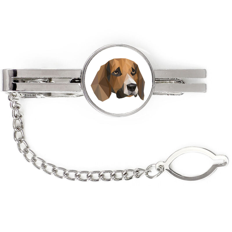 foto del prodotto beagle fermacravatta geometrico con foto e scritta art dog