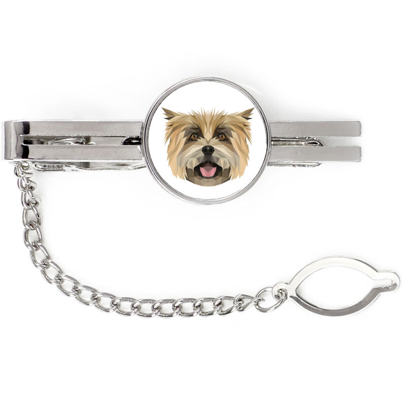 foto del prodotto cairn terrier fermacravatta geometrico con foto e scritta art dog