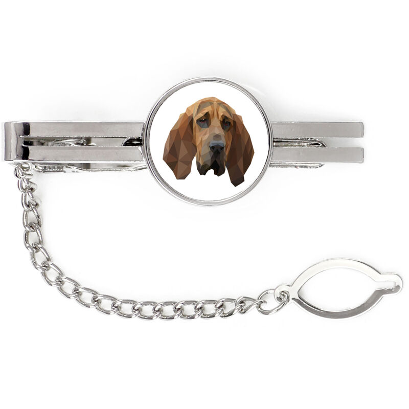 foto del prodotto bloodhound, il cane di saint hubert fermacravatta geometrico con foto e scritta art dog