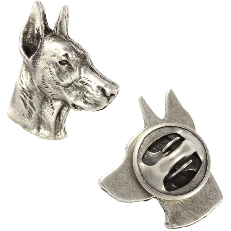 foto del prodotto doberman, dobermann i spilla per cani in confezione regalo, spilla elegante, spilla da bavero di art dog