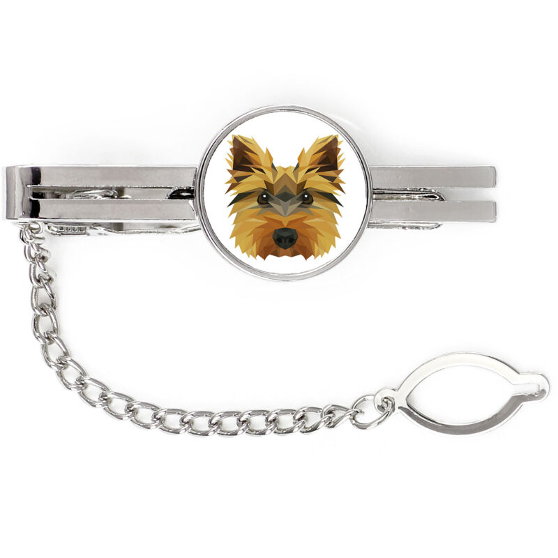 foto del prodotto yorkshire terrier, york, york, yorkie fermacravatta geometrico con foto e scritta art dog