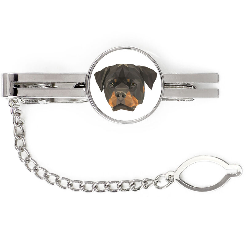 foto del prodotto rottweiler fermacravatta geometrico con foto e scritta art dog