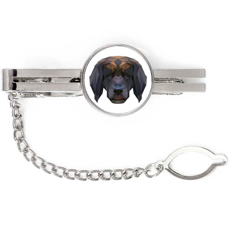 foto del prodotto leonberger fermacravatta geometrico con foto e scritta art dog