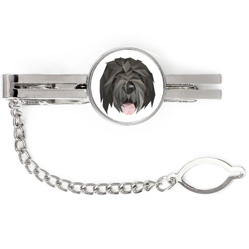 foto del prodotto terrier nero russo, terrier nero russo fermacravatta geometrico con foto e scritta art dog