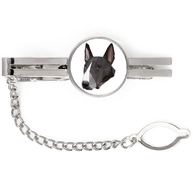 foto del prodotto bull terrier, bull terrier fermacravatta geometrico con foto e scritta art dog