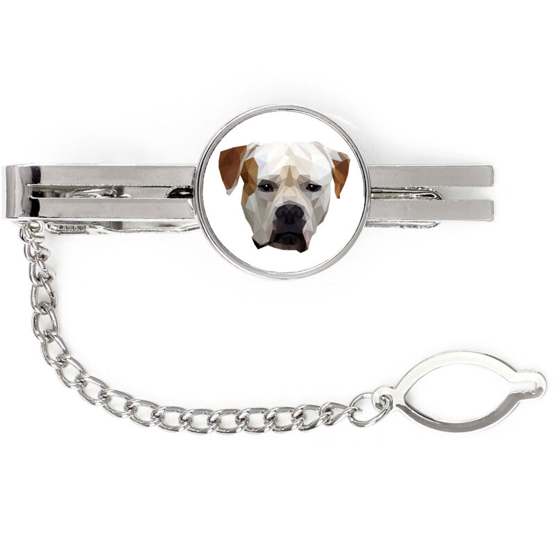 foto del prodotto american bulldog fermacravatta geometrico con foto e scritta art dog