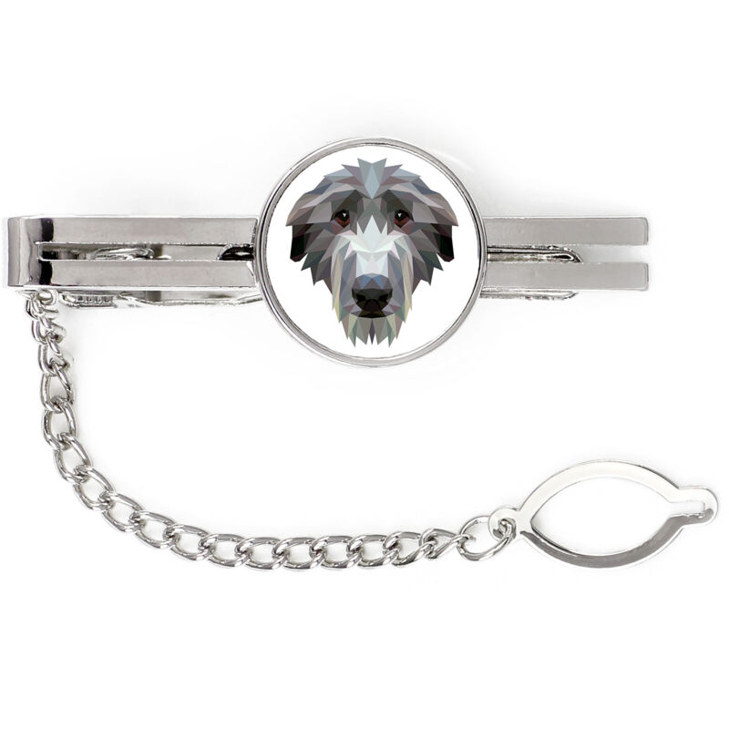 foto del prodotto scottish greyhound, deerhound fermacravatta geometrico con foto e scritta art dog