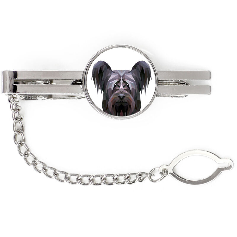 foto del prodotto skye terrier fermacravatta geometrico con foto e scritta art dog