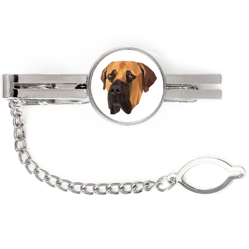 foto del prodotto boerboel, mastino sudafricano fermacravatta geometrico con foto e scritta art dog
