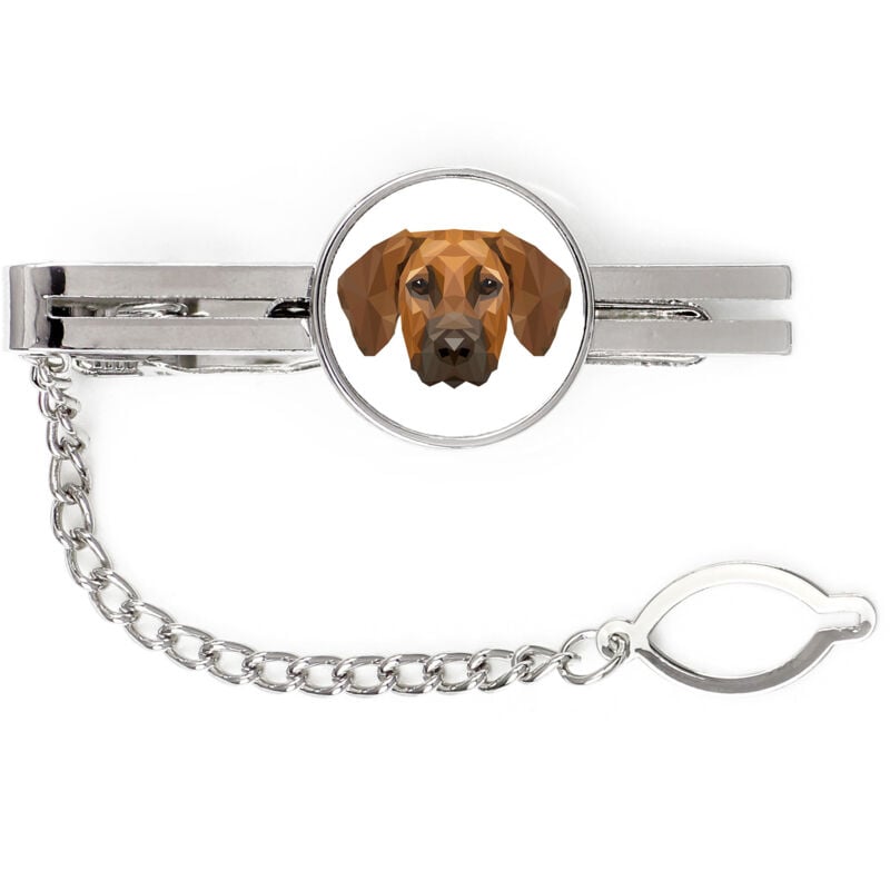 foto del prodotto rhodesian ridgeback, african lion dog fermacravatta geometrico con foto e scritta art dog