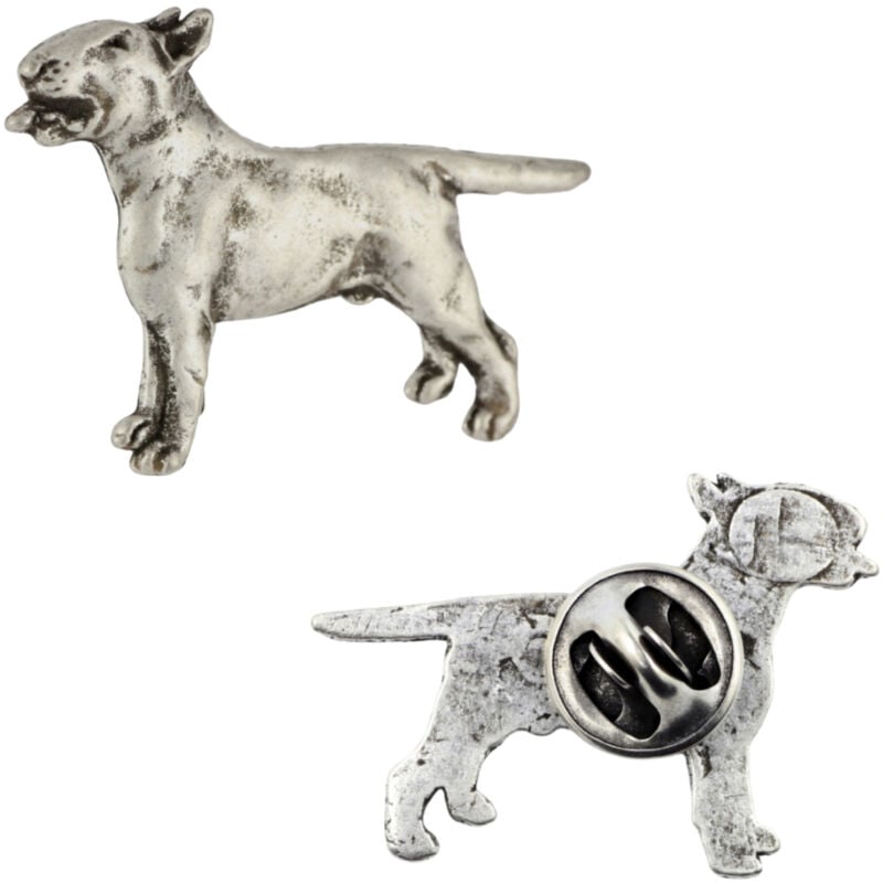 foto del prodotto bull terrier, bull terrier i spilla a forma di cane in confezione regalo, spilla elegante, spilla da bavero di art dog