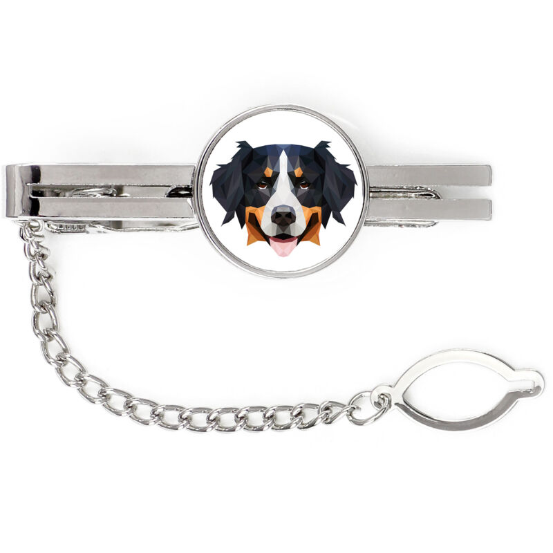 foto del prodotto bernese mountain dog fermacravatta geometrico con foto e scritta art dog