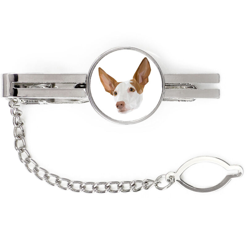 foto del prodotto podenco ibicenco fermacravatta geometrico con foto e scritta art dog