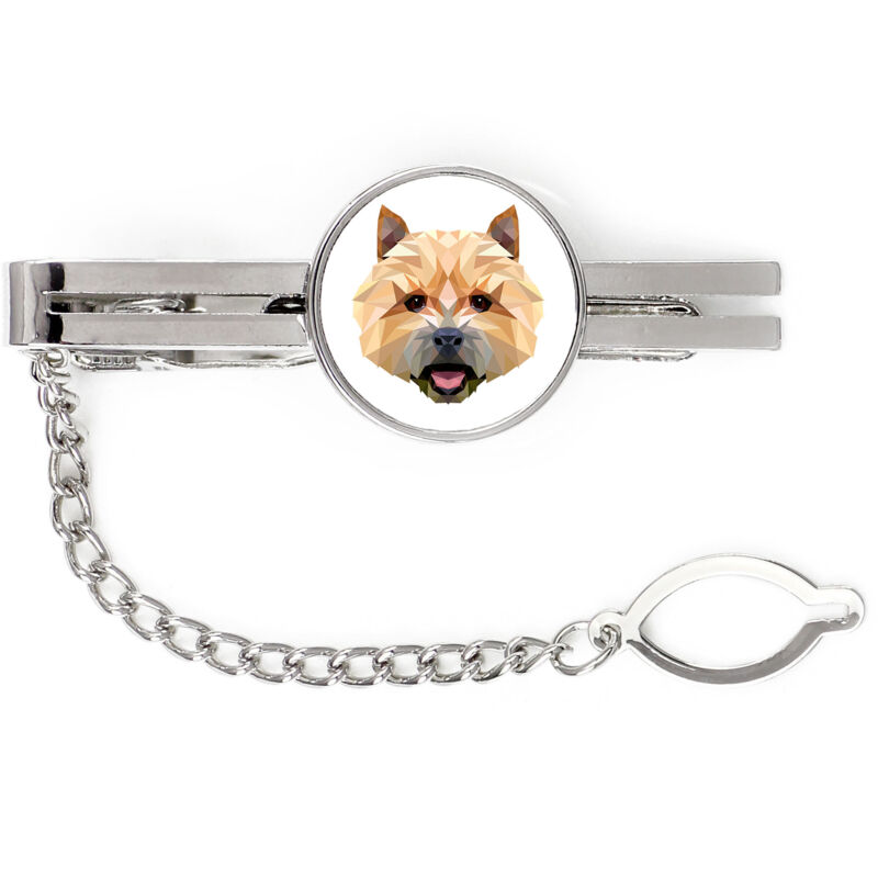 foto del prodotto norwich terrier fermacravatta geometrico con foto e scritta art dog