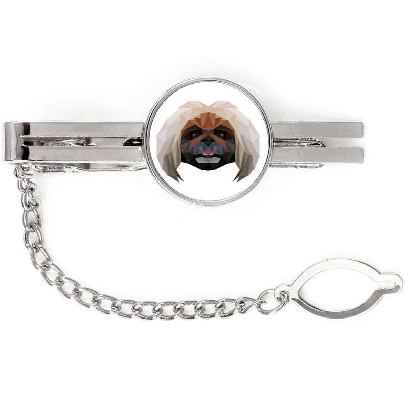 foto del prodotto pechinese fermacravatta geometrico con foto e scritta art dog