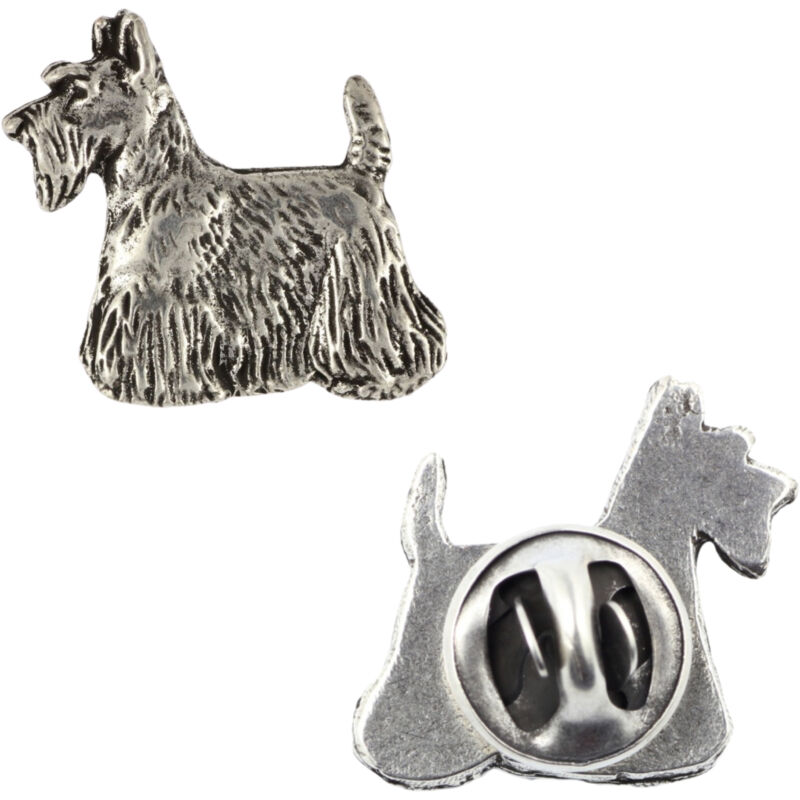 foto del prodotto scottish terrier, aberdeen terrier spilla per cani in una scatola regalo, spilla elegante, spilla da bavero di art dog