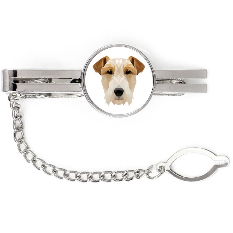 foto del prodotto wire fox terrier fermacravatta geometrico con foto e scritta art dog
