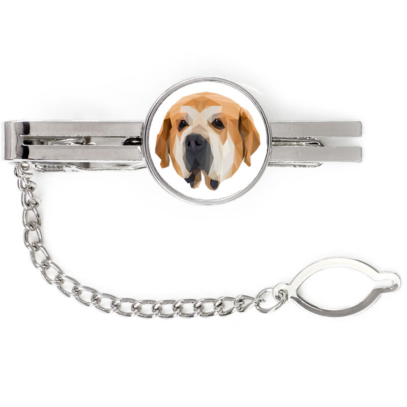 foto del prodotto mastino spagnolo fermacravatta geometrico con foto e scritta art dog