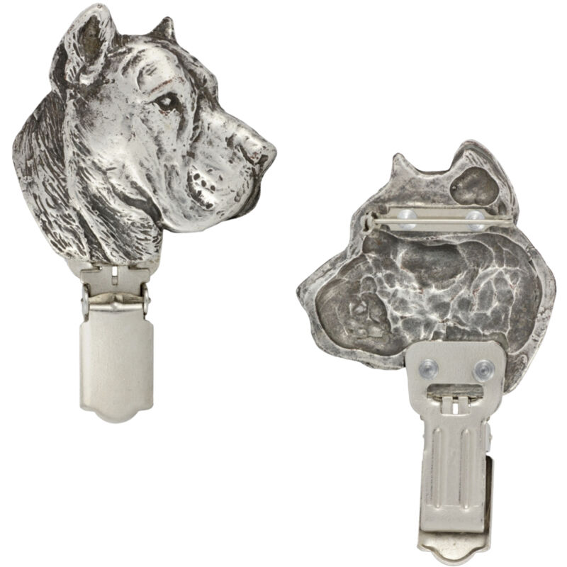 foto del prodotto presa canario, cane delle canarie spilla con clip, porta numero di partenza, regalo per la mostra canina art dog