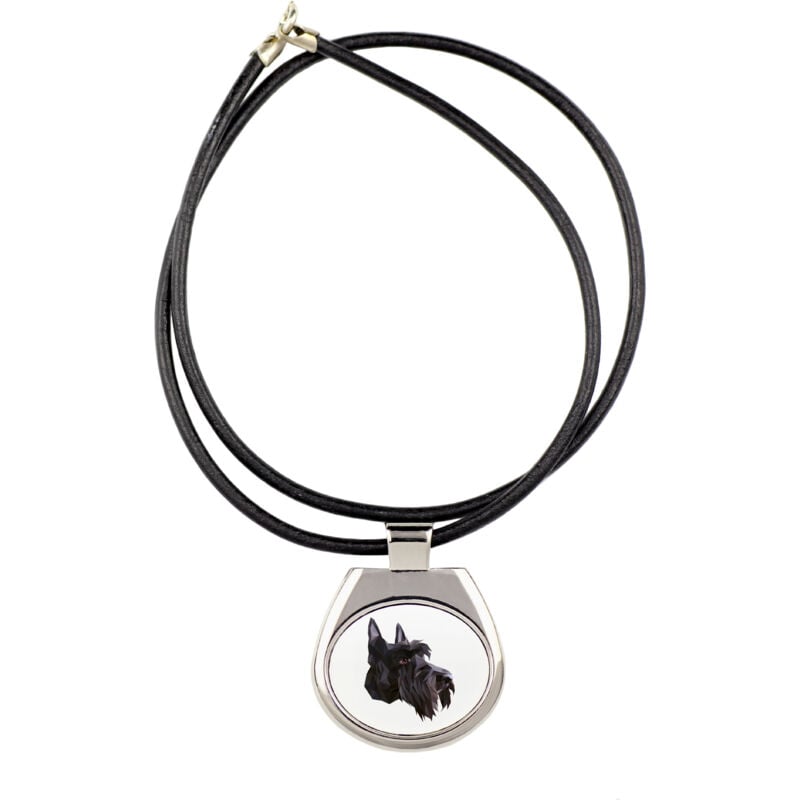 foto del prodotto scottish terrier, aberdeen terrier collana con foto e iscrizione geometrica di art dog