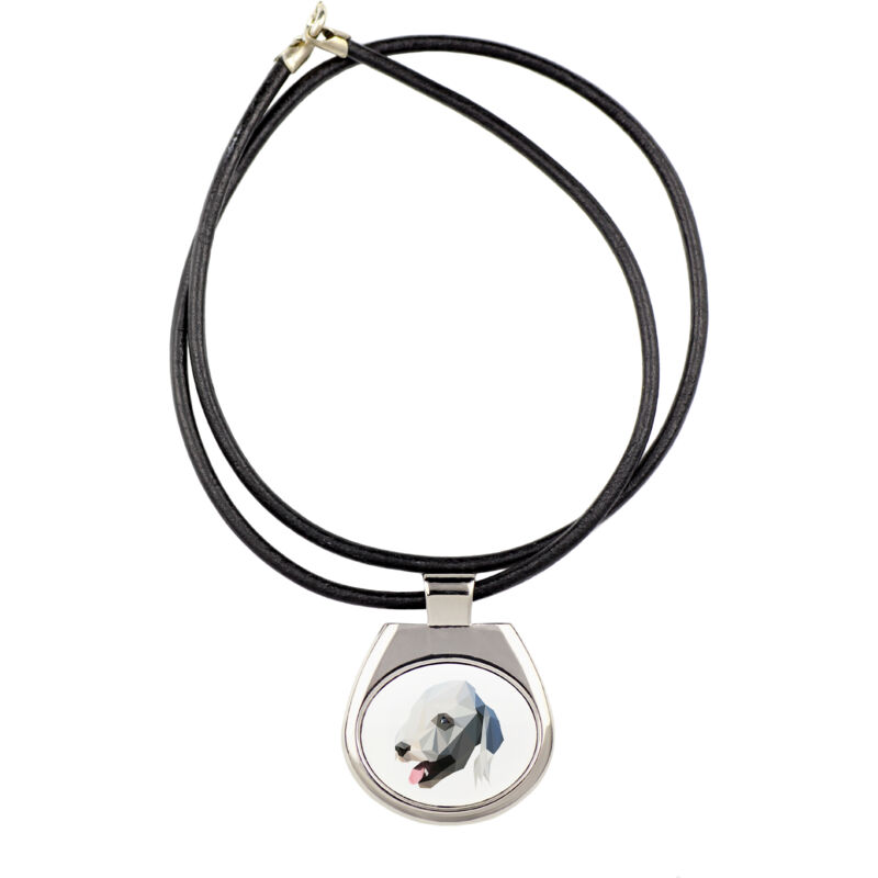 foto del prodotto bedlington terrier, rothbury terrier collana con foto e iscrizione geometrica di art dog