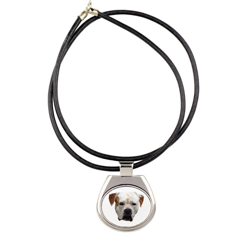 foto del prodotto american bulldog collana con foto e scritta geometrica di art dog