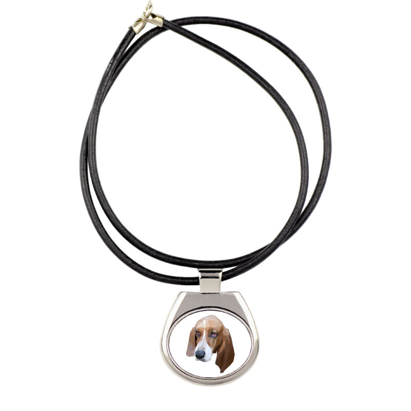 foto del prodotto basset hound collana con foto e scritta geometrica di art dog