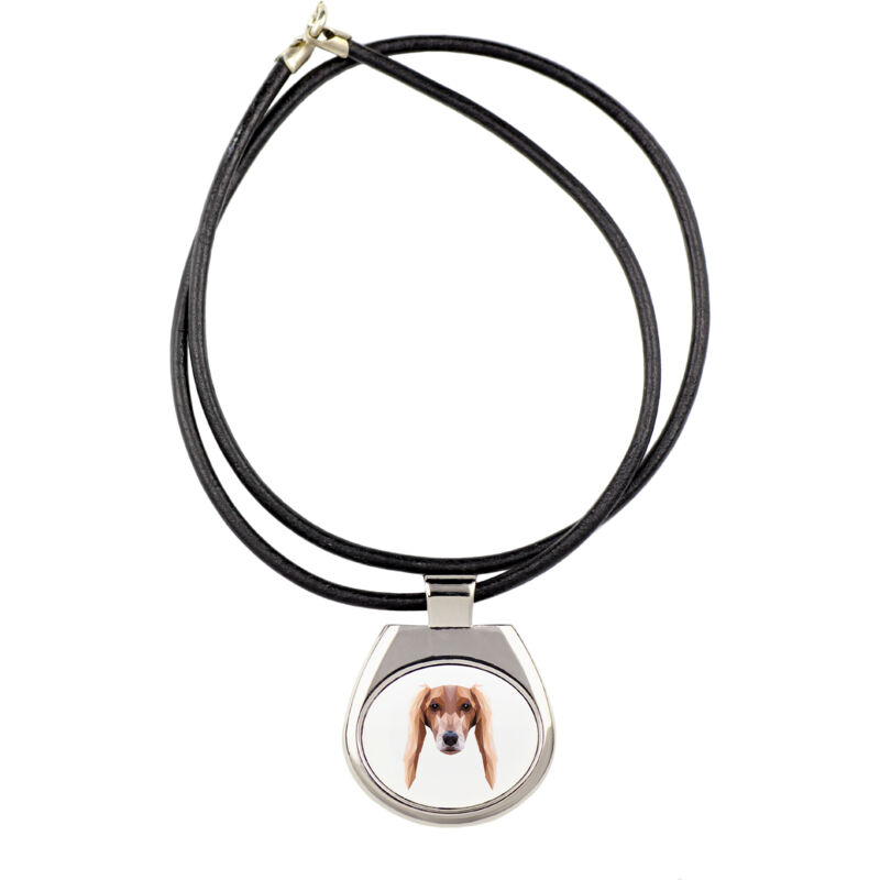 foto del prodotto levriero persiano, saluki collana con foto e iscrizione geometrica di art dog