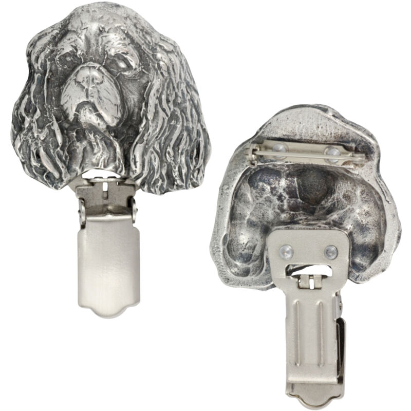 foto del prodotto hovawart spilla con clip, porta numero di partenza, distintivo argentato per esposizioni canine di art dog