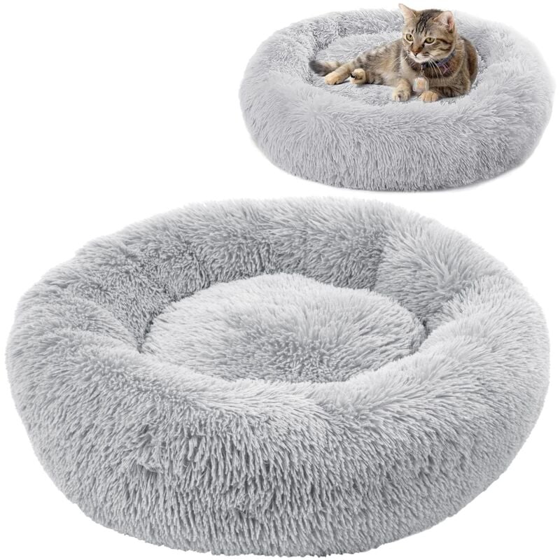 foto del prodotto box peluche letto rotondo per cane gatto cuscino lettino 60x60