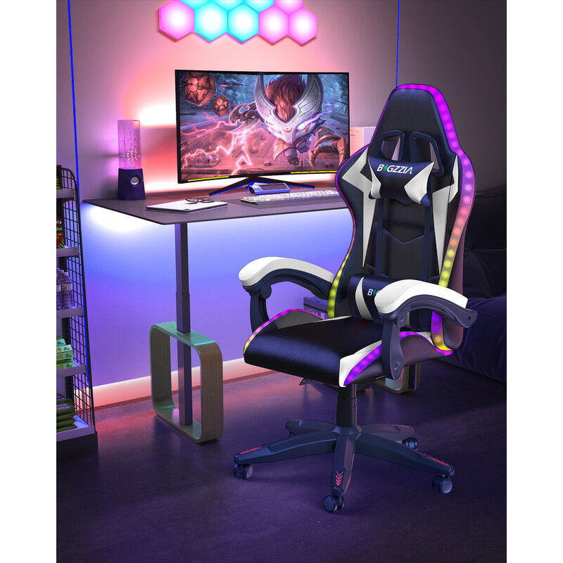 foto del prodotto bigzzia sedia gaming led sedia da gamer ergonomica schienale regolabile 90 135 con cuscino lombare poggiatesta portata 130 kg sedia