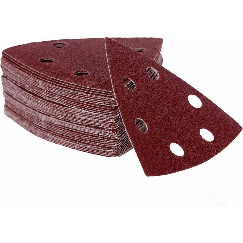 foto del prodotto fortuneville confezione da 120 triangoli abrasivi per levigatrice a delta 90 x 90 x 90 mm 6 fori grane 40 60 80 120 180 240 20 pezzi