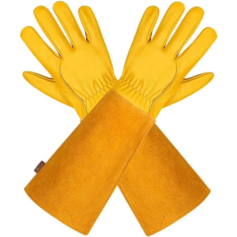 foto del prodotto fortuneville guanti da giardinaggio in pelle traspirante per uomo e donna con guanto anti spina, manica lunga in pelle di vacchetta per giardiniere