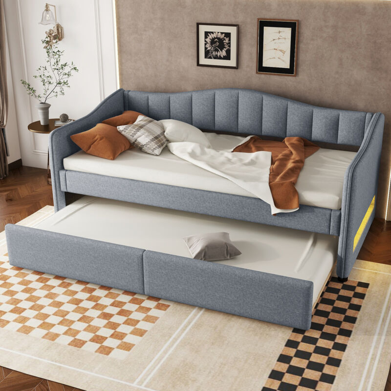 foto del prodotto letti con letti estraibili 90x200cm divani letti singoli per adulti bambini, muto, senza materasso, grigio