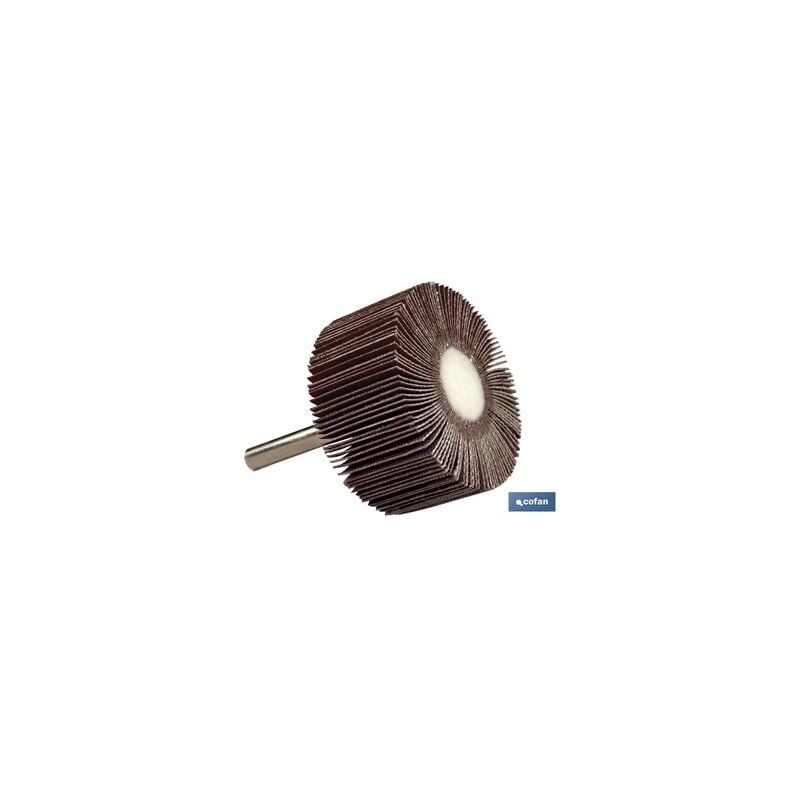 foto del prodotto ventola da levigatura con impugnatura 30x10mm con albero 6mm ideale per la lavorazione dei metalli grana 240 