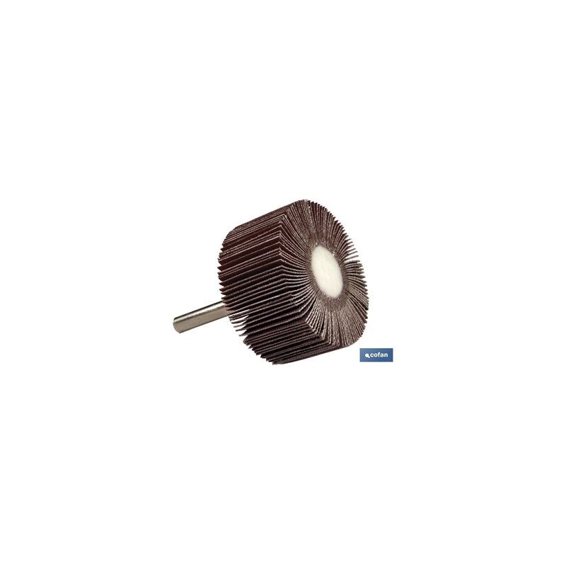 foto del prodotto ventola da levigatura con impugnatura 60x40mm con albero 6mm ideale per la lavorazione dei metalli grana 40 