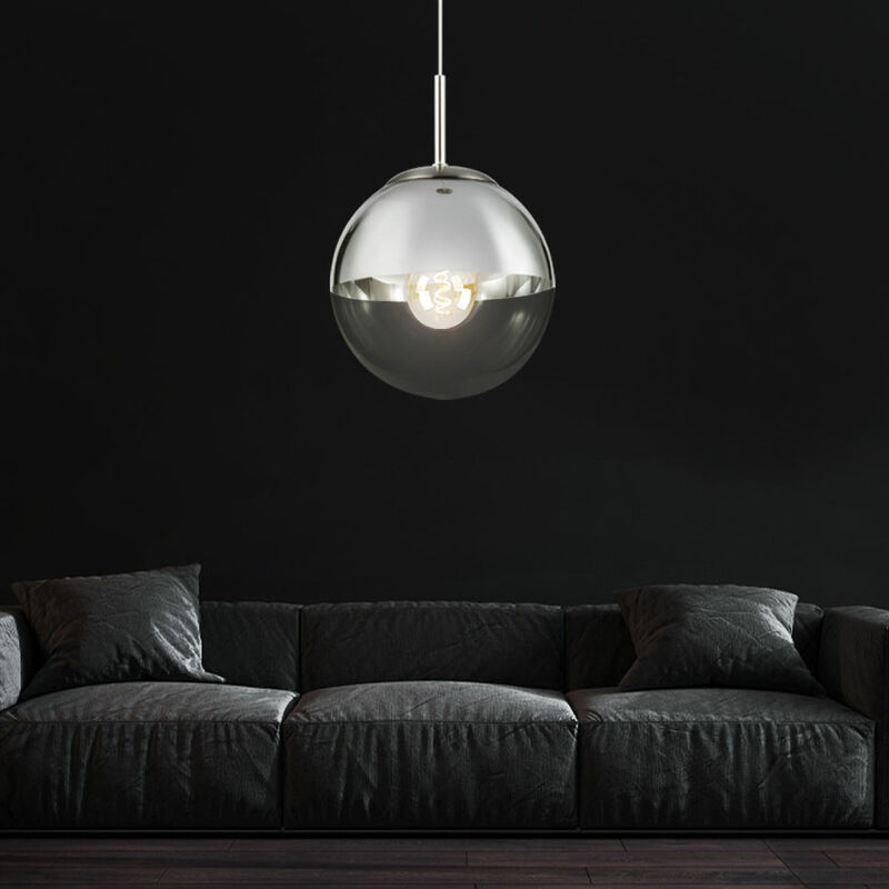immagine 0 del prodotto lampada a sospensione a soffitto per soggiorno, lampada a sospensione con sfera di vetro cromata trasparente in un set che include lampadine a led