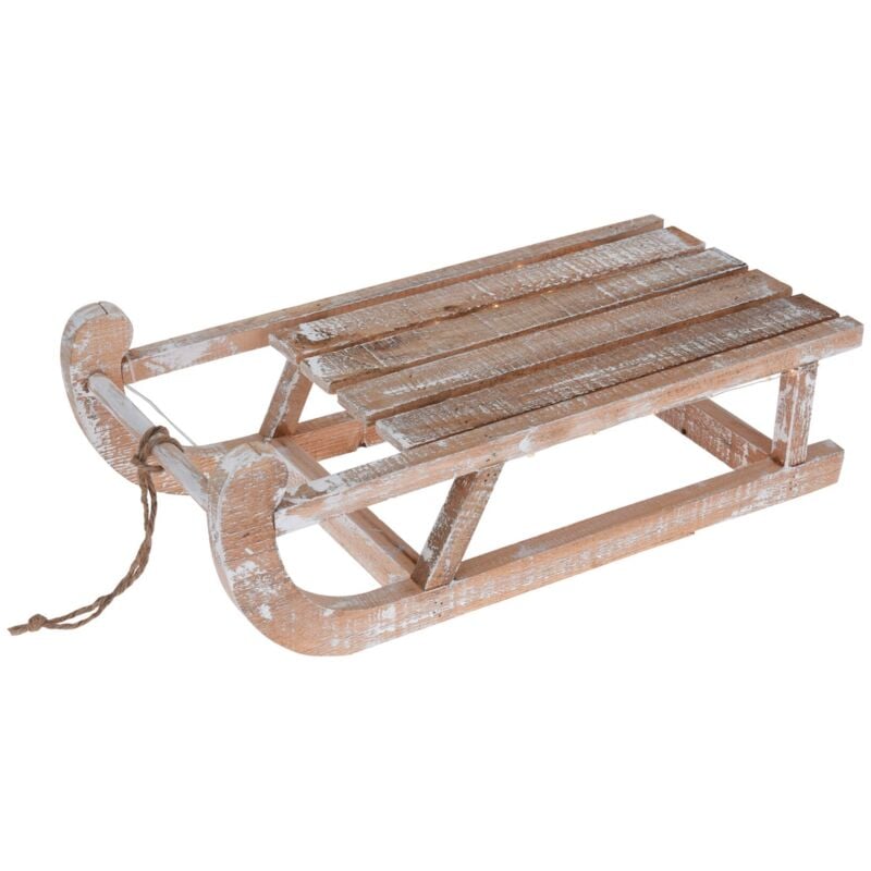foto del prodotto ose slitta decorativa natalizia sbiancata in legno per decorazioni natalizie piccola